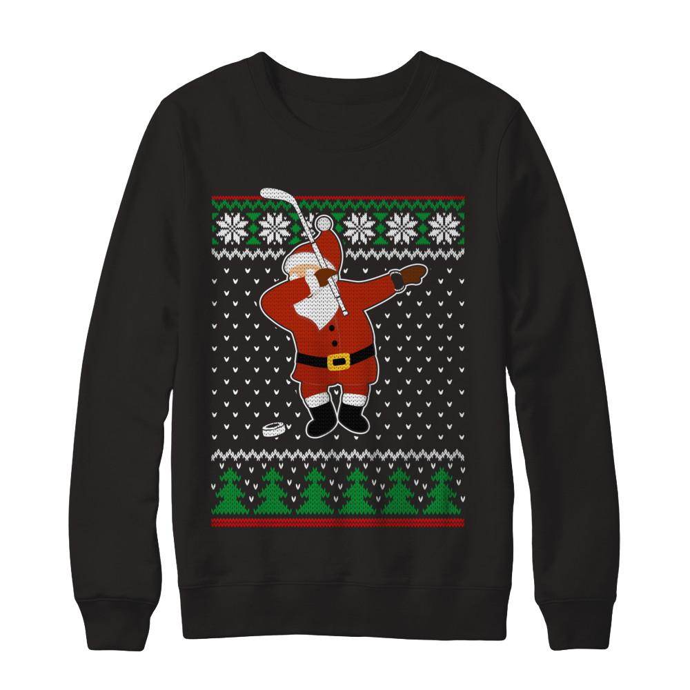 Dabbing Santa Hockey Ugly Sweater Christmas-T-Shirt & Sweatshirt-Crewneck Sweatshirt-Black
