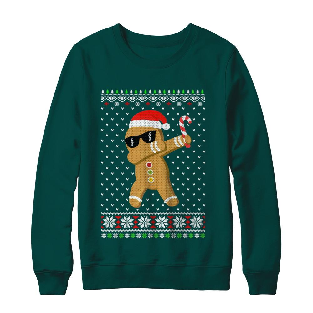 Dabbing Gingerbread Man Ugly Christmas Sweater-T-Shirt & Sweatshirt-Crewneck Sweatshirt-Deep Forest