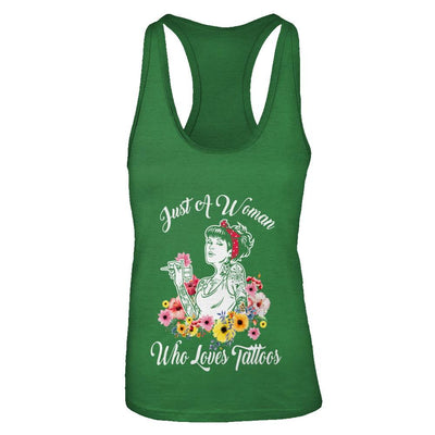 Just A Woman Who Loves Tattoos-T-Shirt & Tank Top-Women's Ideal Racerback Tank-Kelly Green