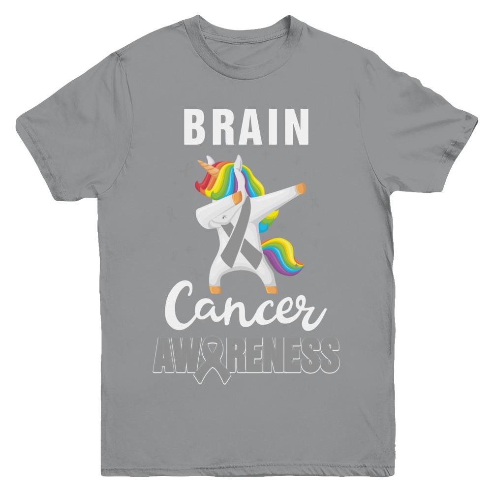 Inspirational Brain Cancer Awareness Unicorn Support Youth-Youth Shirt-Youth T-Shirt-Sport Grey