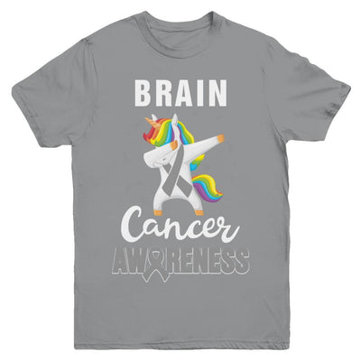 Inspirational Brain Cancer Awareness Unicorn Support Youth-Youth Shirt-Youth T-Shirt-Sport Grey