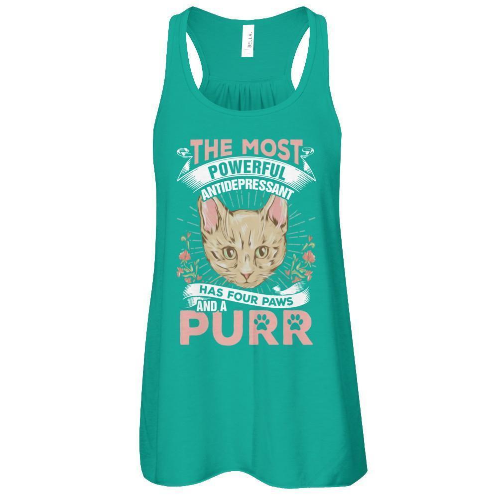 The Most Powerful Antidepressant Has Four Paws And A Purr-T-Shirt & Tank Top-Women's Flowy Racerback Tank-Kelly