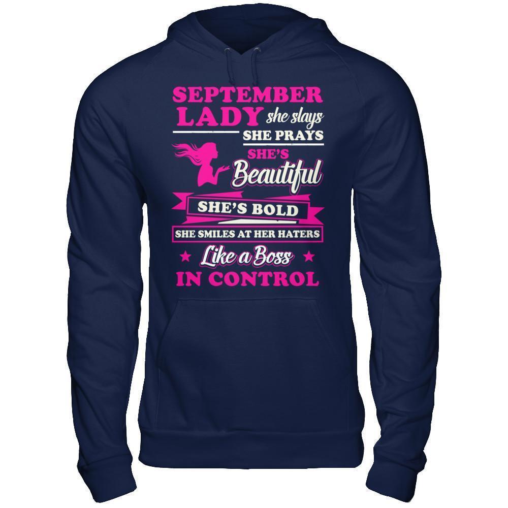 September Lady She Slays She Prays She's Beautiful She's Bold-T-Shirt & Hoodie-Pullover Hoodie-Navy
