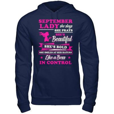 September Lady She Slays She Prays She's Beautiful She's Bold-T-Shirt & Hoodie-Pullover Hoodie-Navy