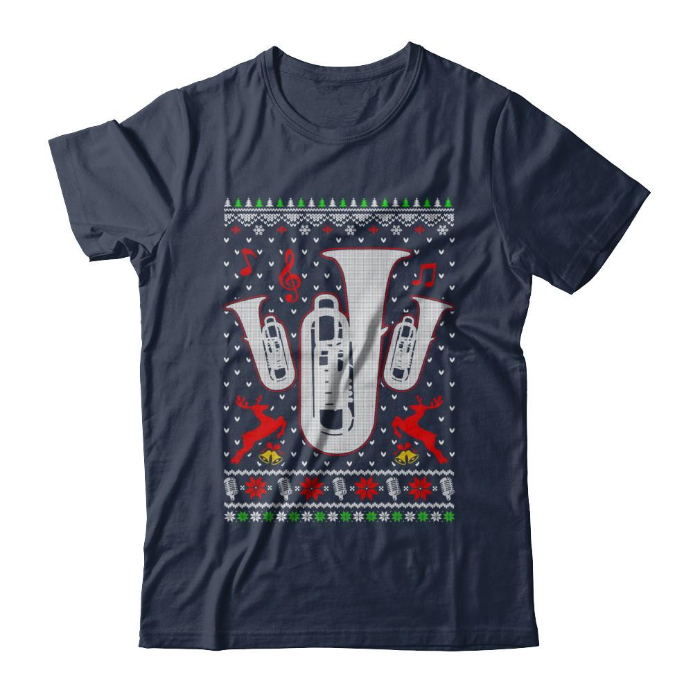 Santa Tuba Ugly Christmas Sweater Gifts-T-Shirt & Sweatshirt-Classic T-Shirt-Navy