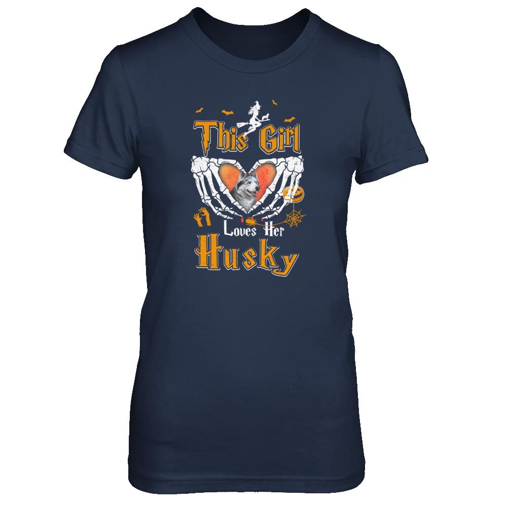 This Girl Love Her Dog Husky Halloween-T-Shirt & Tank Top-Women's T-Shirt-Navy