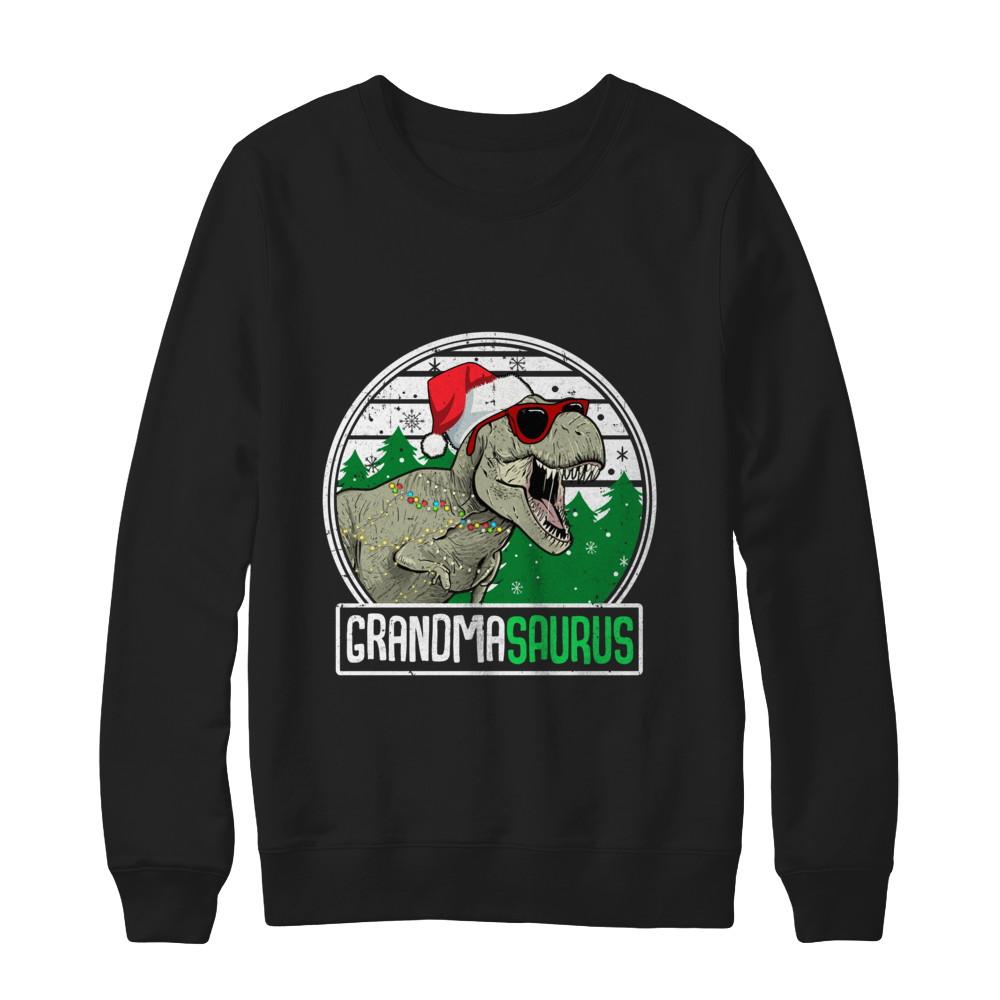 Grandmasaurus Grandma Dinosaur T-Rex Family Christmas-T-Shirt & Sweatshirt-Crewneck Sweatshirt-Black