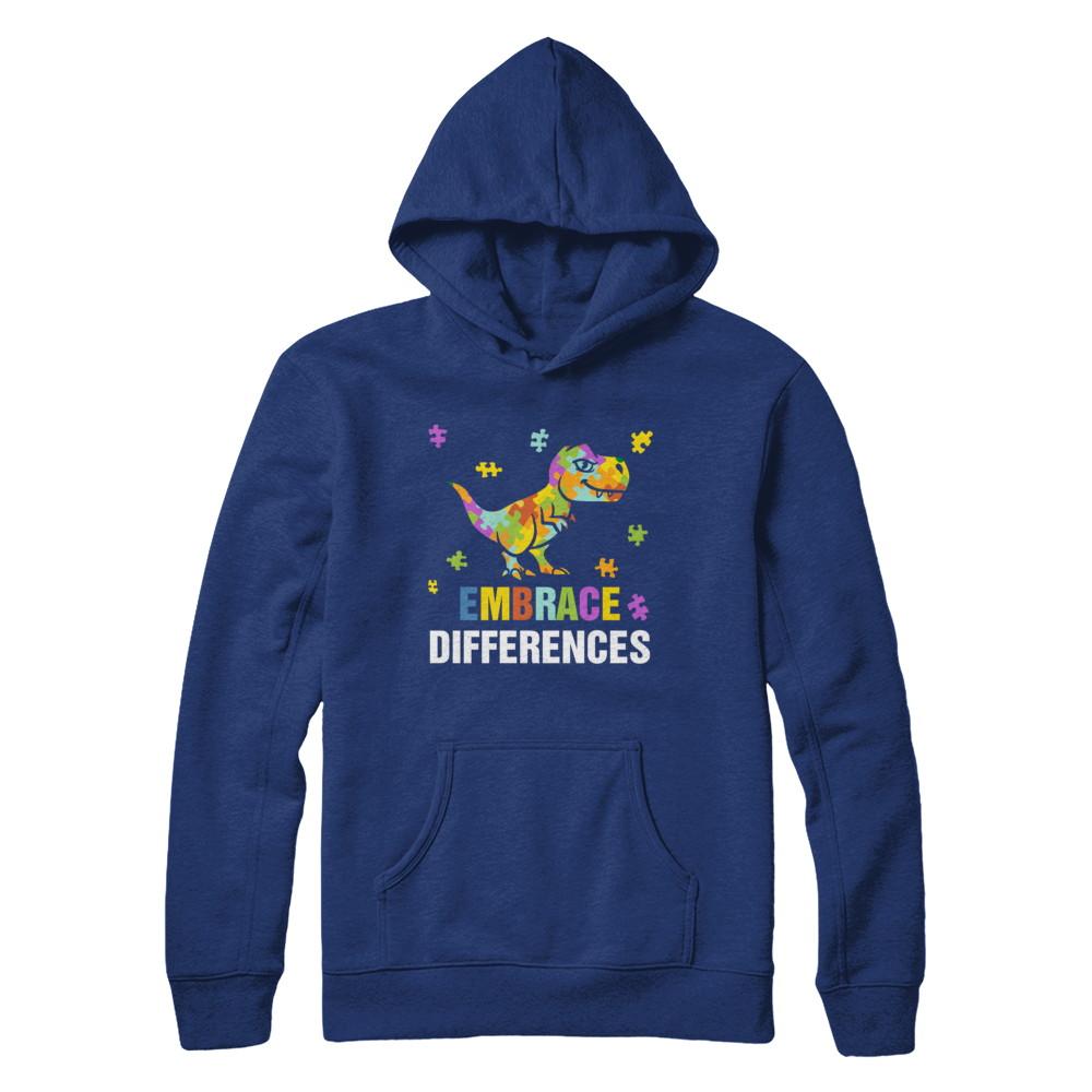 Autism Awareness Puzzle Piece Dinosaur Embrace Differences-T-Shirt & Hoodie-