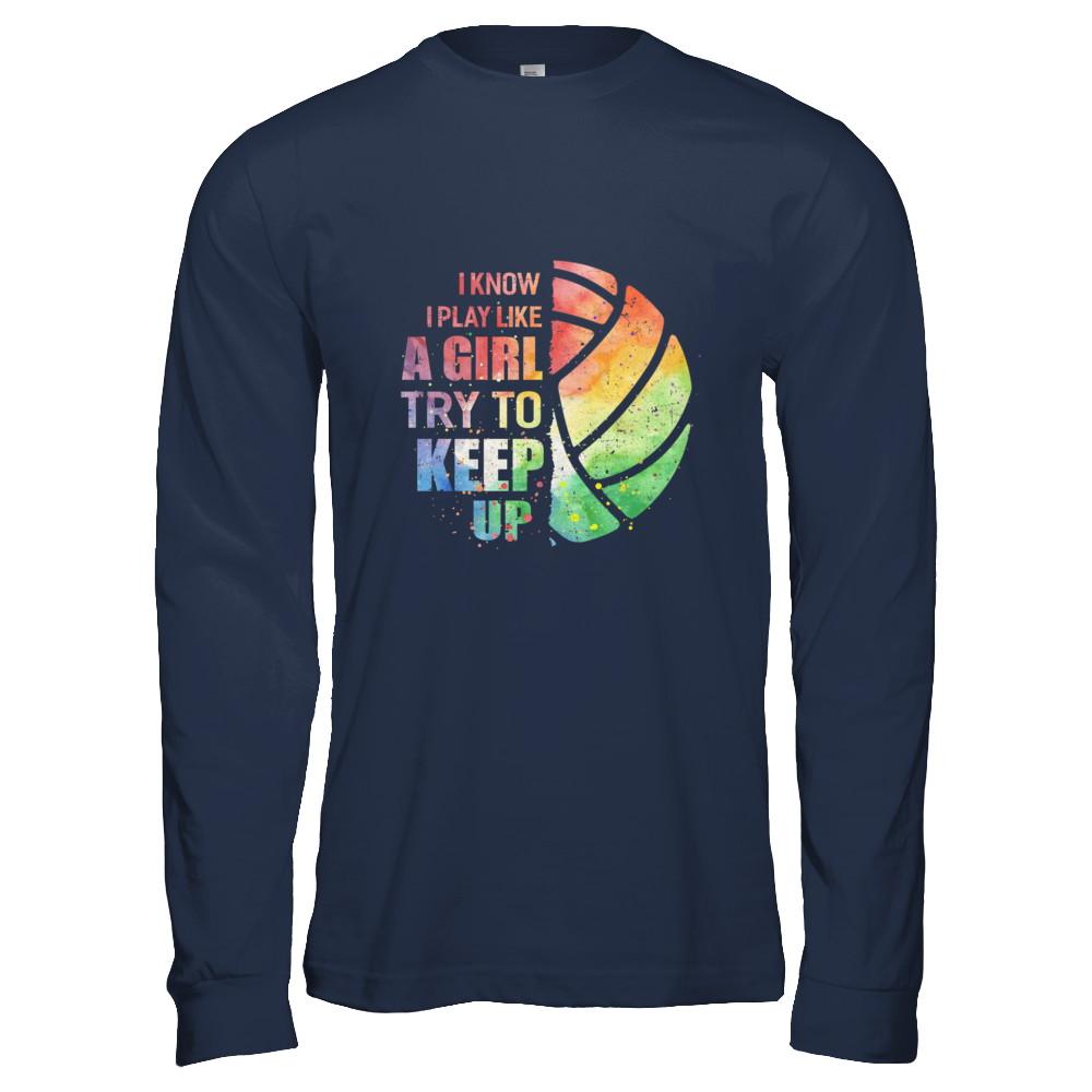 Yeah I Play Like A Girl Volleyball Girl-T-Shirt & Hoodie-Long Sleeve T-Shirt-Navy