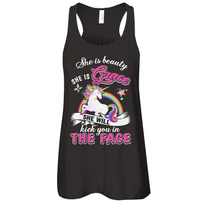 She Is Beauty She Is Grace She'll Kick You In The Face-T-Shirt & Tank Top-Women's Flowy Racerback Tank-Black