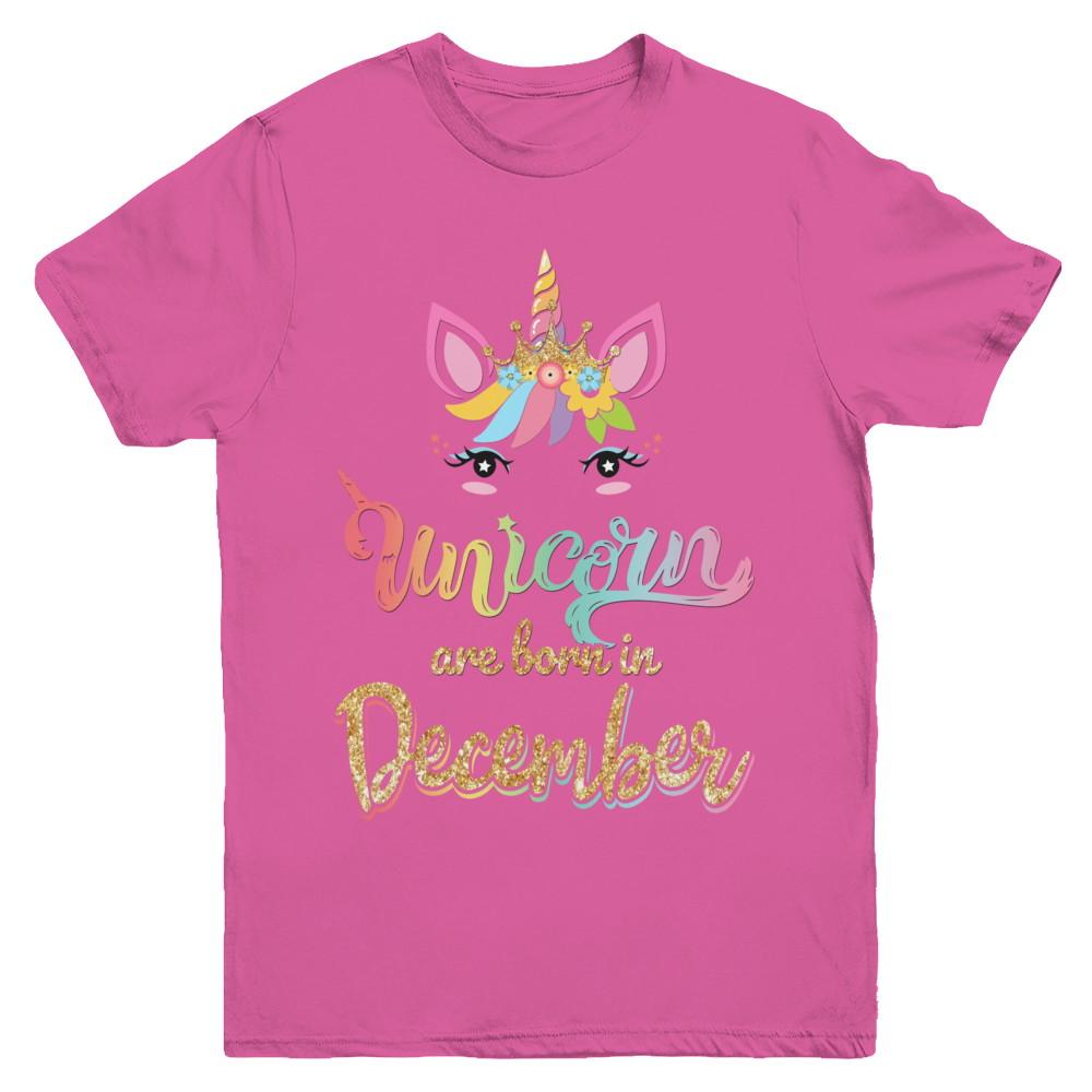 Cute Unicorns Are Born In December Birthday Gift Youth-Youth Shirt-Youth T-Shirt-Heliconia