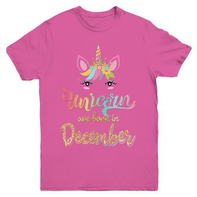 Cute Unicorns Are Born In December Birthday Gift Youth-Youth Shirt-Youth T-Shirt-Heliconia