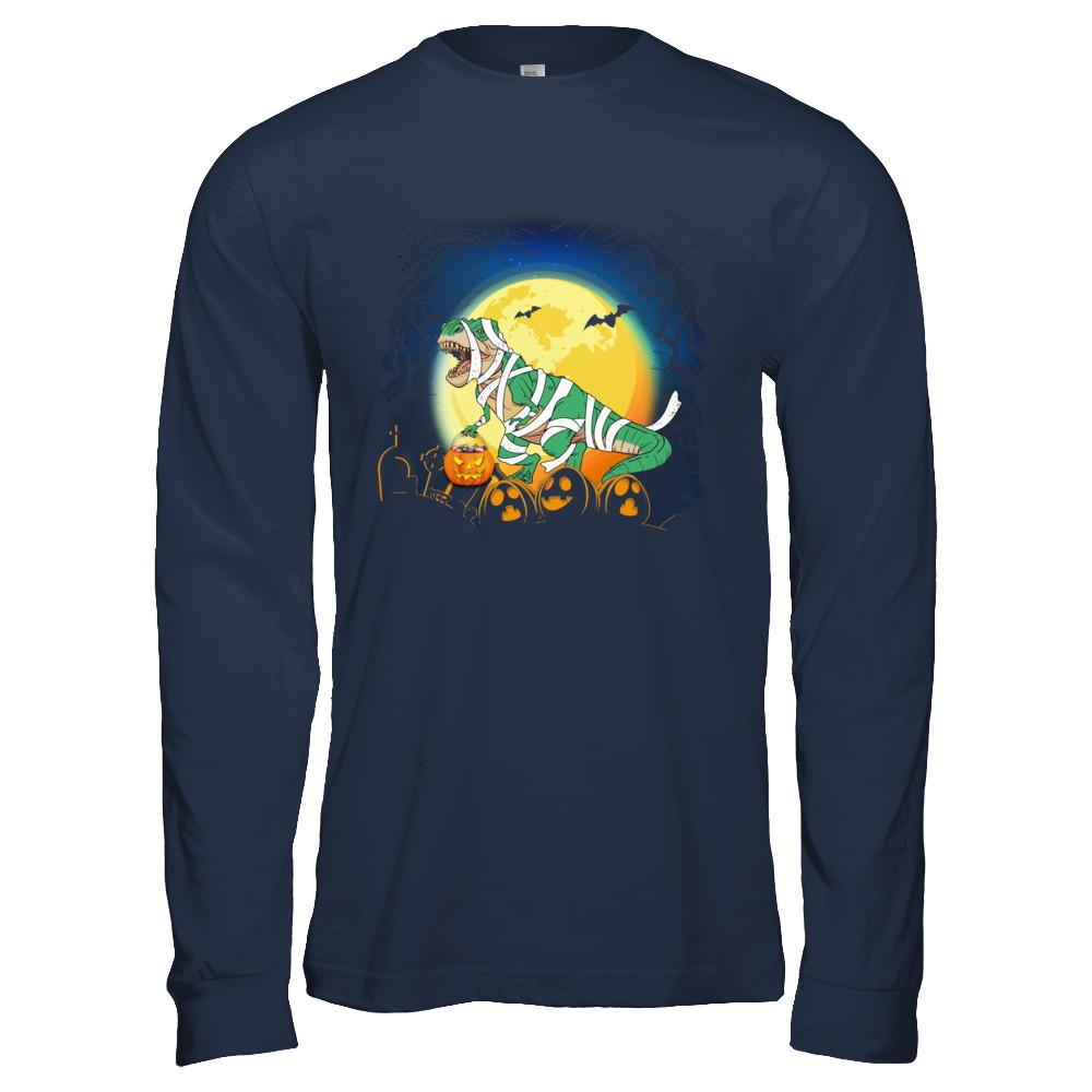 Halloween Pumpkin Dinosaur Gift For Kids Boys Girls-T-Shirt & Hoodie-Long Sleeve T-Shirt-Navy