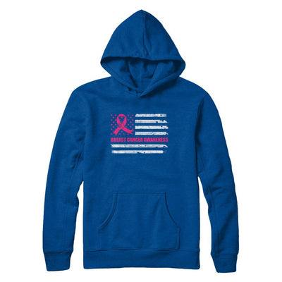 Pink Ribbon Breast Cancer Awareness US Flag-T-Shirt & Hoodie-Pullover Hoodie-Deep Royal
