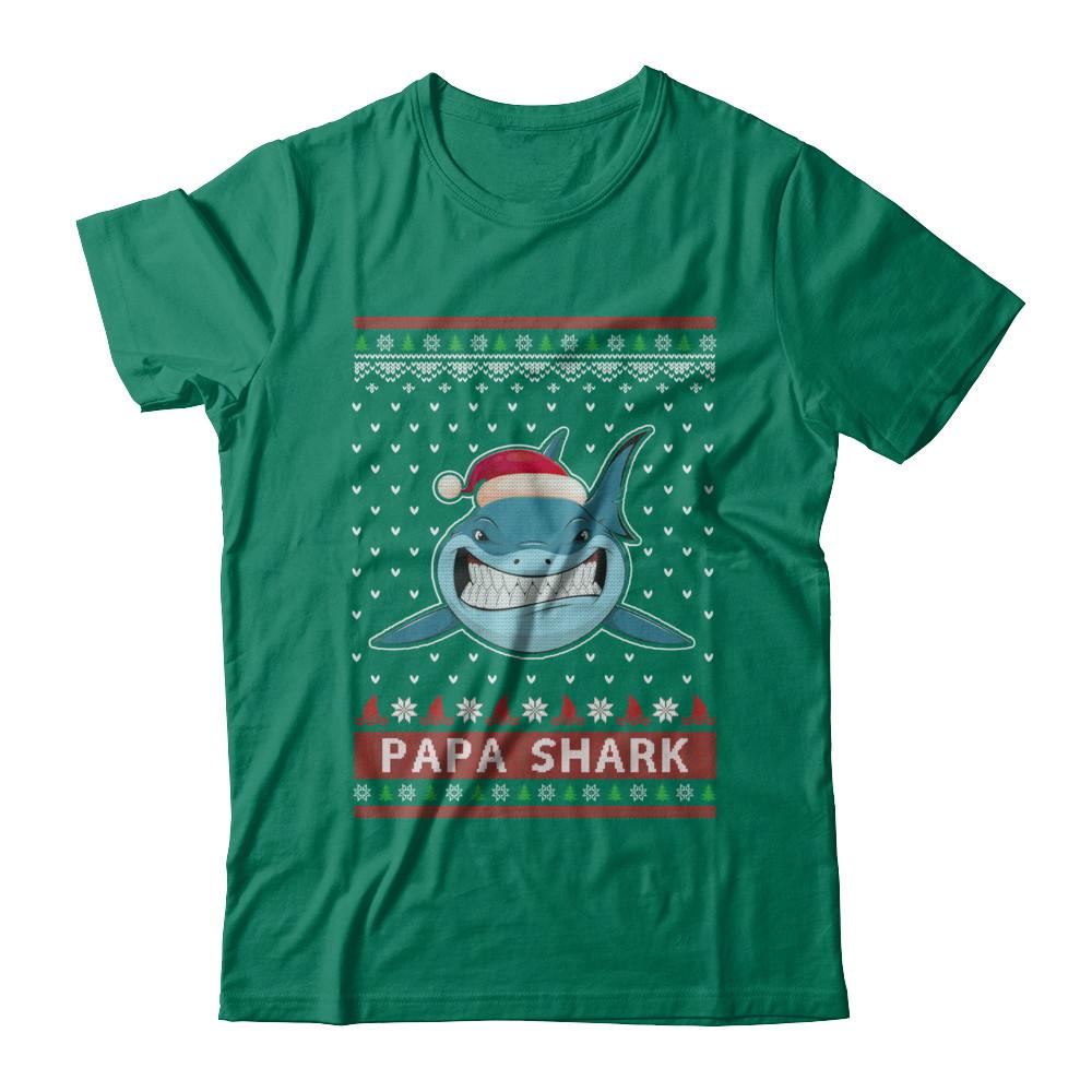 Santa Hat Papa Shark Ugly Christmas Sweater-T-Shirt & Sweatshirt-Classic T-Shirt-Kelly Green