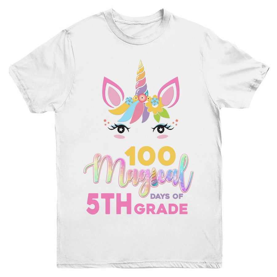 100 Magical Days Of 5Th Grade School Unicorn Girl Gift Youth-Youth Shirt-Youth T-Shirt-White