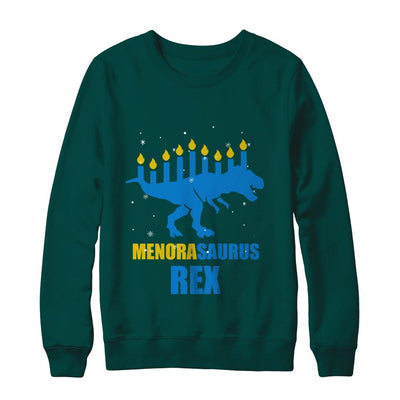 Hanukkah Dinosaur Tyrannosaurus Rex Menorah Menorasaurus-T-Shirt & Sweatshirt-Crewneck Sweatshirt-Deep Forest