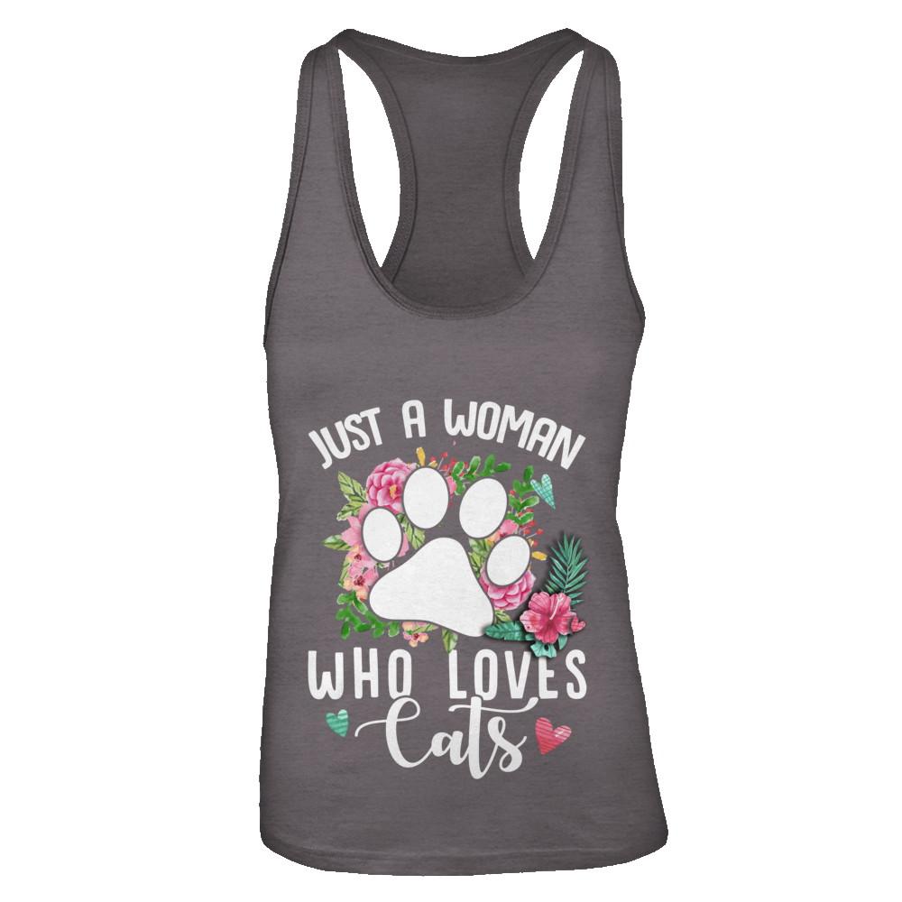 Just A Woman Who Loves Cats-T-Shirt & Tank Top-Women's Ideal Racerback Tank-Dark Grey