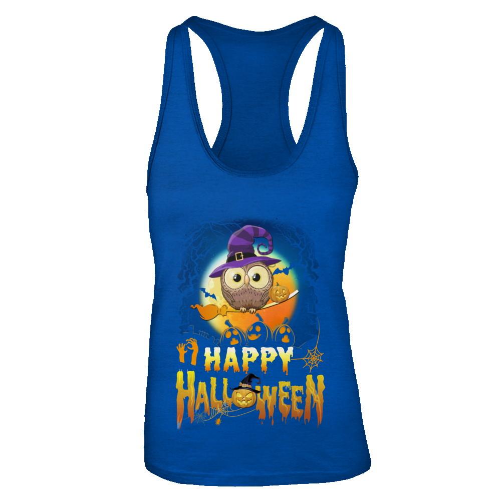 Happy Halloween Owl Witch-T-Shirt & Tank Top-Women's Ideal Racerback Tank-Royal