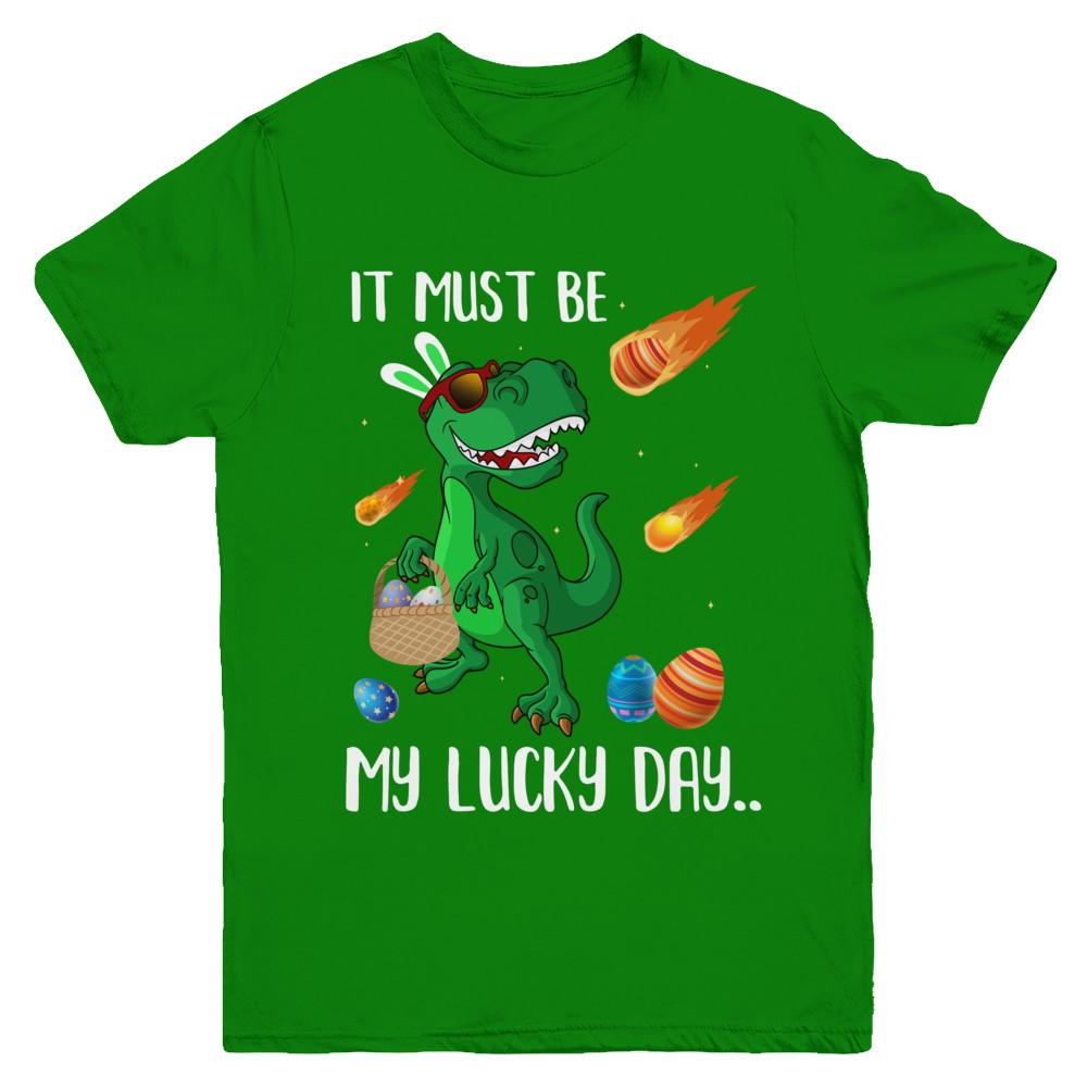 Funny Easter Bunny Dinosaur It Must Be My Lucky Day Youth-Youth Shirt-Youth T-Shirt-Irish Green
