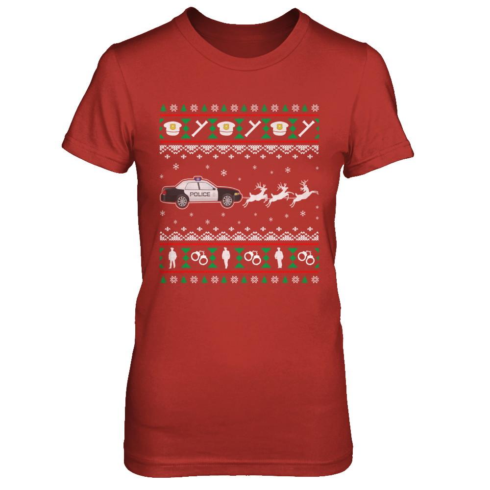 Merry Christmas Police Officer Ugly Sweater Gift-T-Shirt & Sweatshirt-Women's T-Shirt-Red