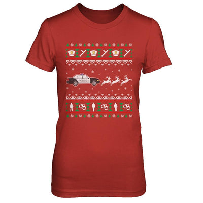 Merry Christmas Police Officer Ugly Sweater Gift-T-Shirt & Sweatshirt-Women's T-Shirt-Red