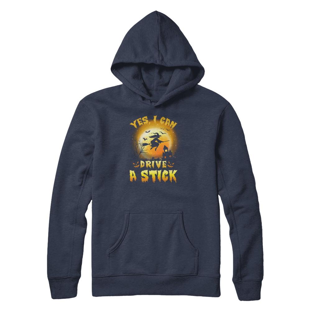 Yes I Can Drive A Stick Broom Funny Halloween Witch-T-Shirt & Tank Top-Pullover Hoodie-Navy