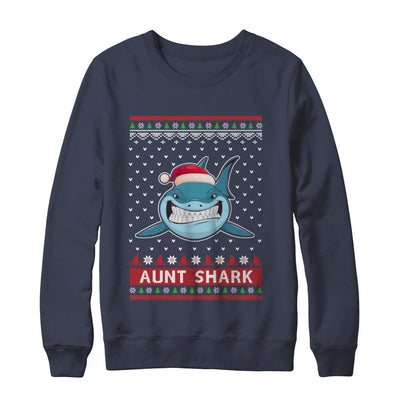 Santa Hat Aunt Shark Ugly Christmas Sweater-T-Shirt & Sweatshirt-Crewneck Sweatshirt-Navy