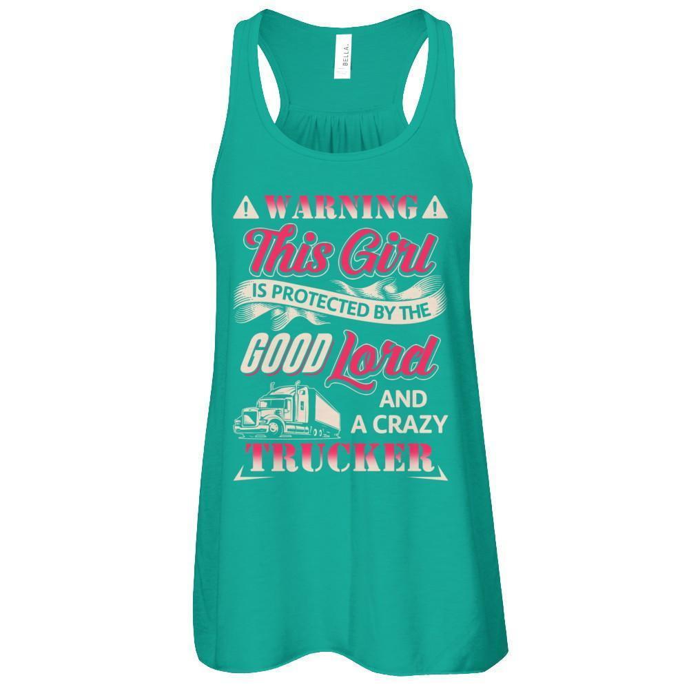 This Girl Is Protected By The Good Lord And A Crazy Trucker-T-Shirt & Tank Top-Women's Flowy Racerback Tank-Kelly