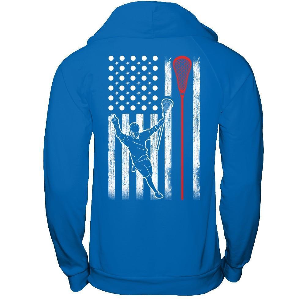 Lacrosse American Flag-T-Shirt & Hoodie-Pullover Hoodie-Royal