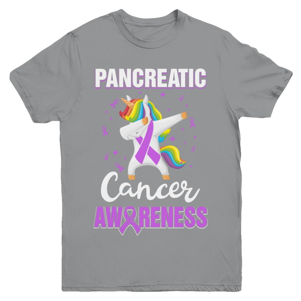 Inspirational Pancreatic Cancer Awareness Unicorn Support Youth-Youth Shirt-Youth T-Shirt-Sport Grey