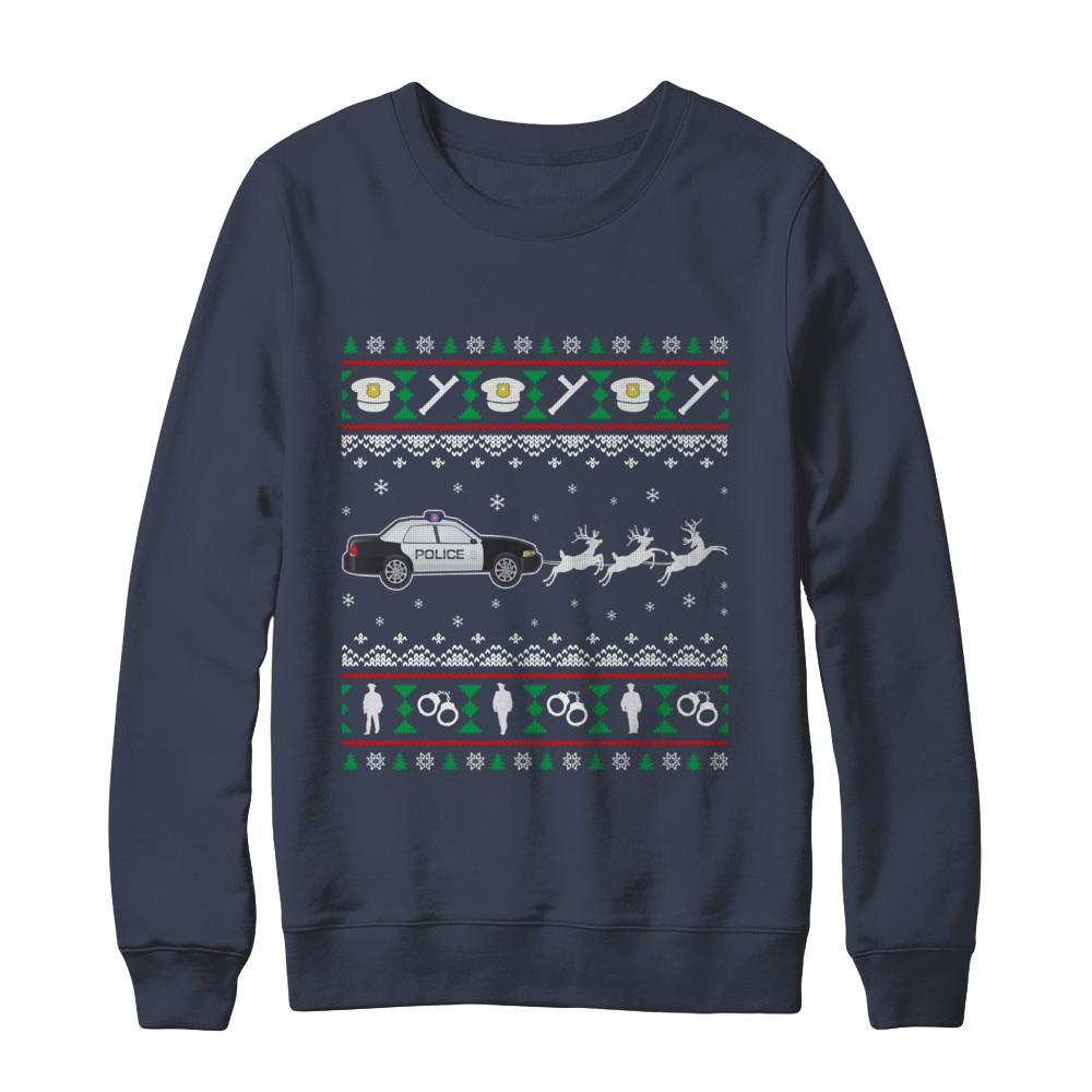 Merry Christmas Police Officer Ugly Sweater Gift-T-Shirt & Sweatshirt-Crewneck Sweatshirt-Navy