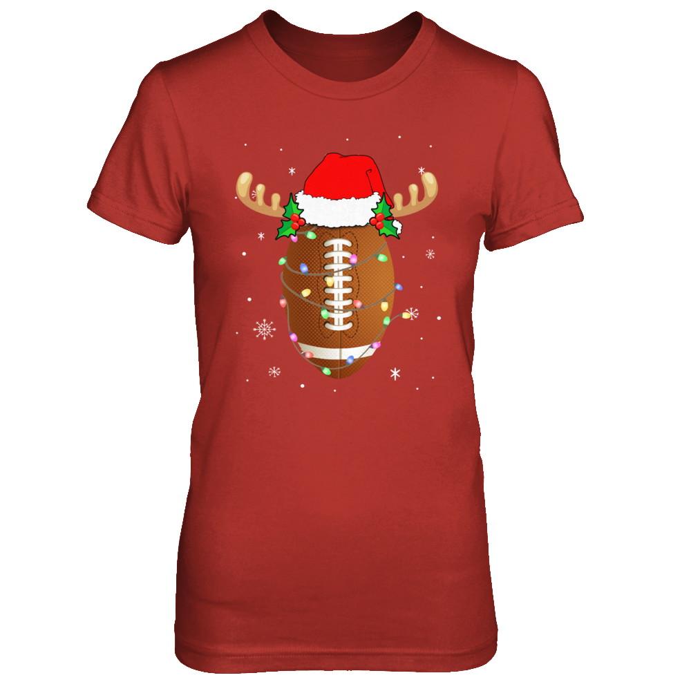 Santa Hat Football Reindeer Christmas Gifts-T-Shirt & Sweatshirt-Women's T-Shirt-Red