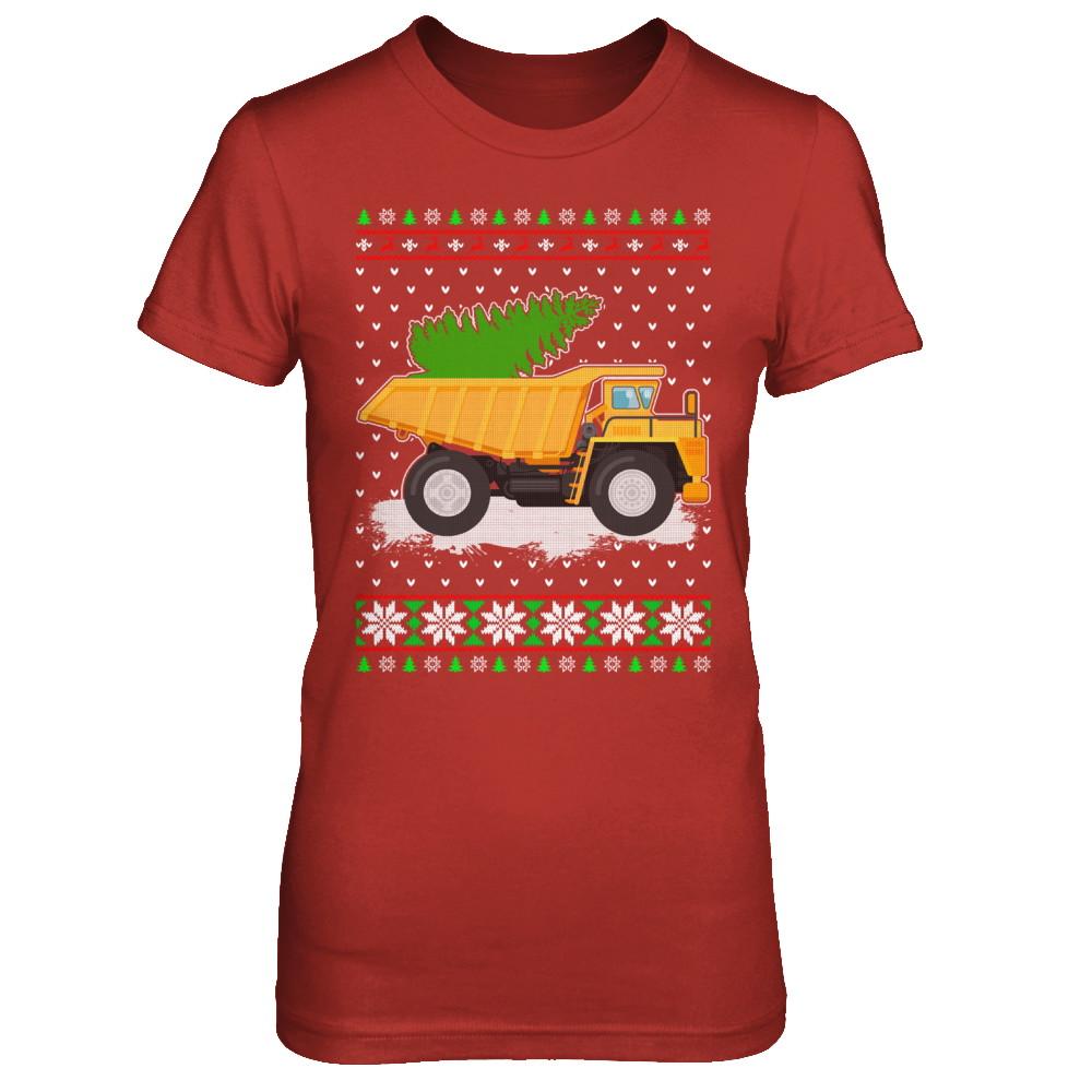 Yellow Dump Truck Trucker Ugly Christmas Sweater-T-Shirt & Sweatshirt-Women's T-Shirt-Red