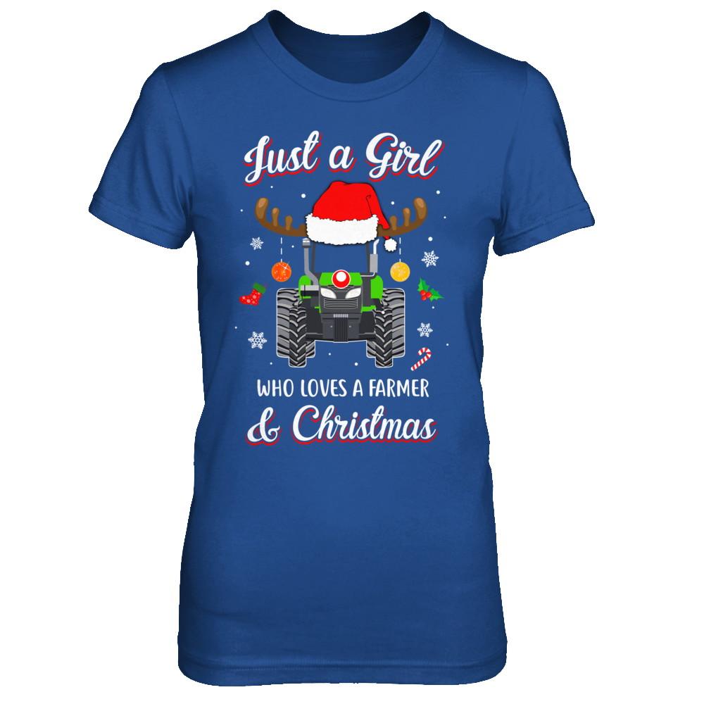 Just A Girl Who Loves A Farmer And Christmas-T-Shirt & Sweatshirt-Women's T-Shirt-Royal