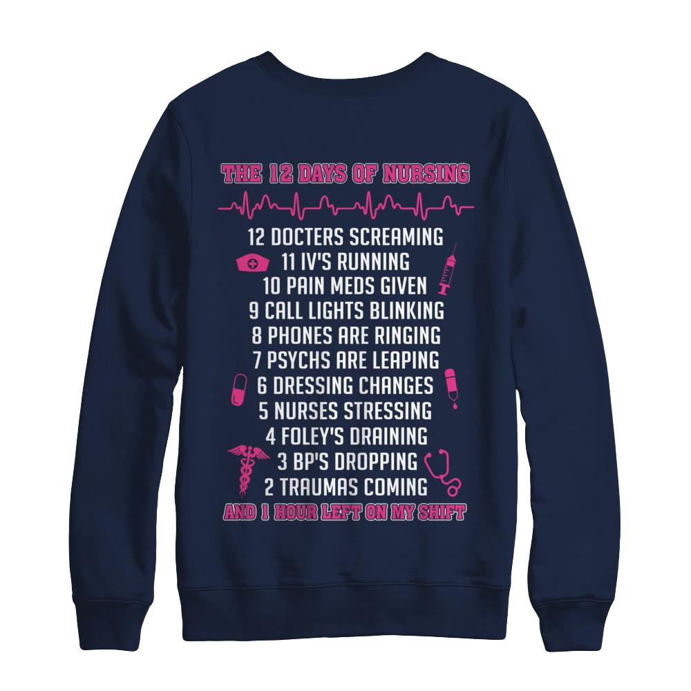 Nurse 12 Days Of Nursing Funny-T-Shirt & Sweatshirt-Crewneck Sweatshirt-Navy
