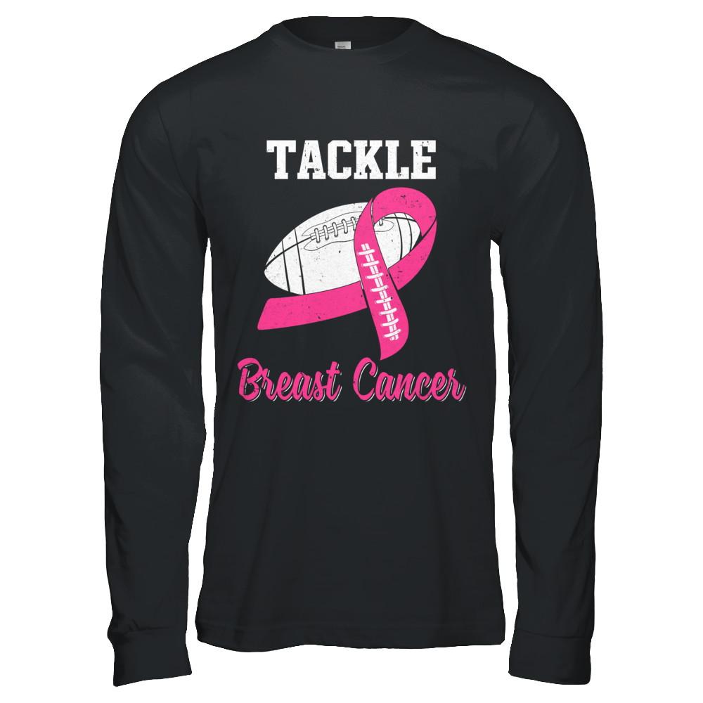 Football Survivor Tackle Pink Breast Cancer Awareness-T-Shirt & Hoodie-Long Sleeve T-Shirt-Black