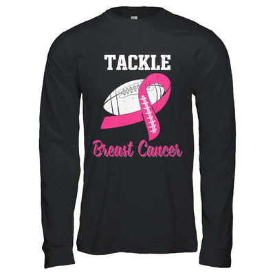Football Survivor Tackle Pink Breast Cancer Awareness-T-Shirt & Hoodie-Long Sleeve T-Shirt-Black