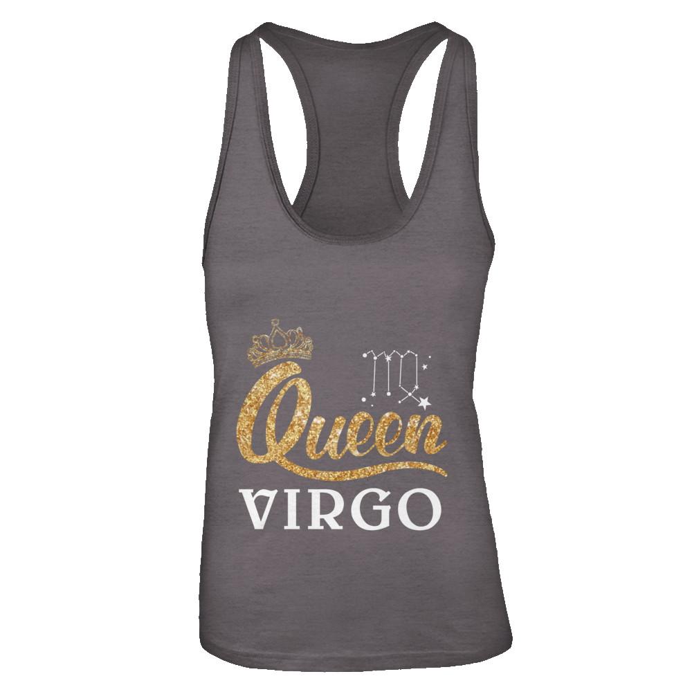 Queen Virgo Zodiac August September Birthday Gift-T-Shirt & Tank Top-Women's Ideal Racerback Tank-Dark Grey