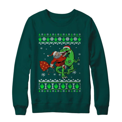 Santa Riding Dinosaur T-Rex Ugly Christmas Sweater-T-Shirt & Sweatshirt-Crewneck Sweatshirt-Deep Forest