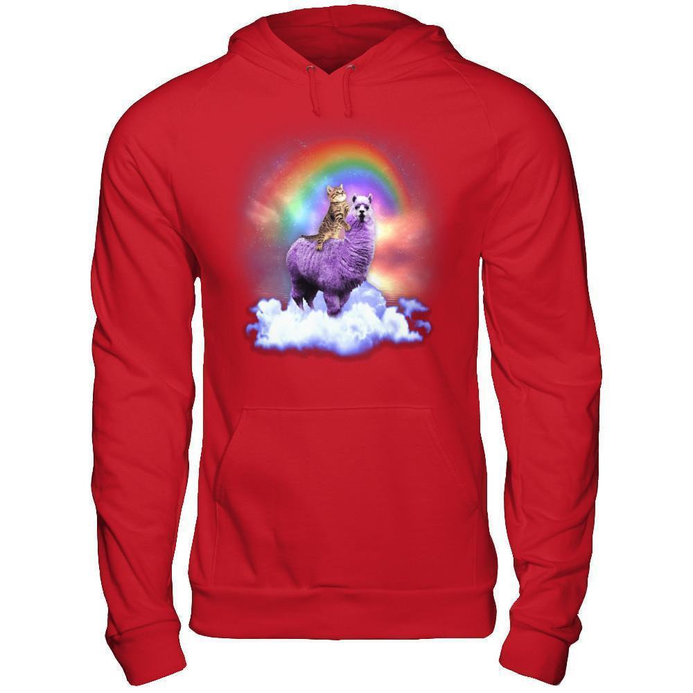 Rainbow Llama Cat-T-Shirt & Hoodie-Pullover Hoodie-Red