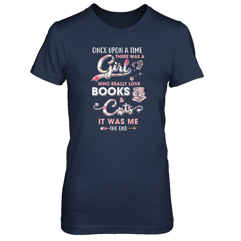 There Was A Girl Who Really Loved Books And Cats-T-Shirt & Tank Top-Women's T-Shirt-Navy