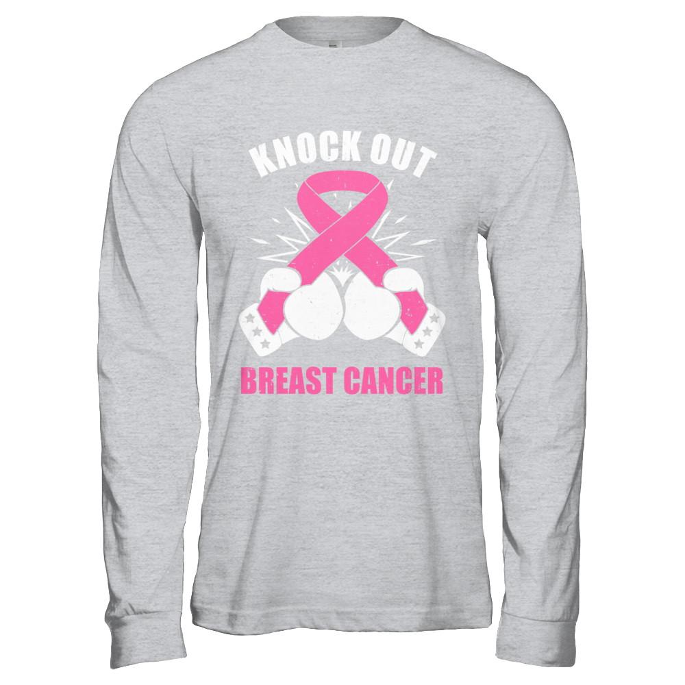 Boxing Knock Out Breast Cancer Awareness Support-T-Shirt & Hoodie-Long Sleeve T-Shirt-Sport Grey