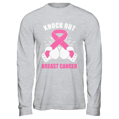 Boxing Knock Out Breast Cancer Awareness Support-T-Shirt & Hoodie-Long Sleeve T-Shirt-Sport Grey