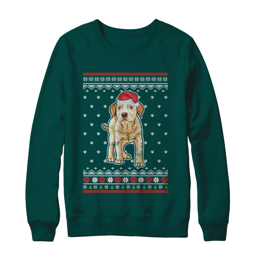 Labrador Christmas Ugly Sweater Lights Dog Xmas Gift-T-Shirt & Sweatshirt-Crewneck Sweatshirt-Deep Forest