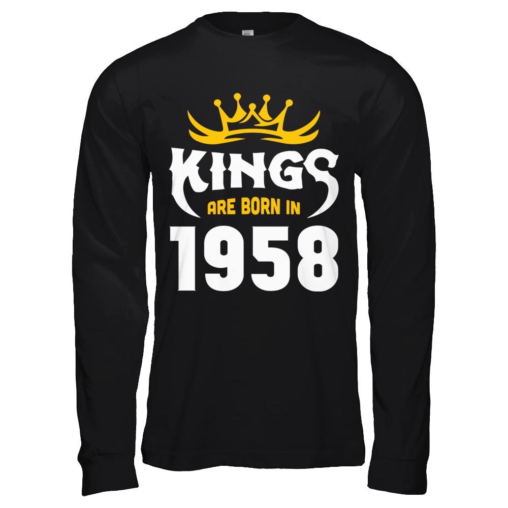 Kings Are Born In 1958 Birthday Gift-T-Shirt & Hoodie-Long Sleeve T-Shirt-Black