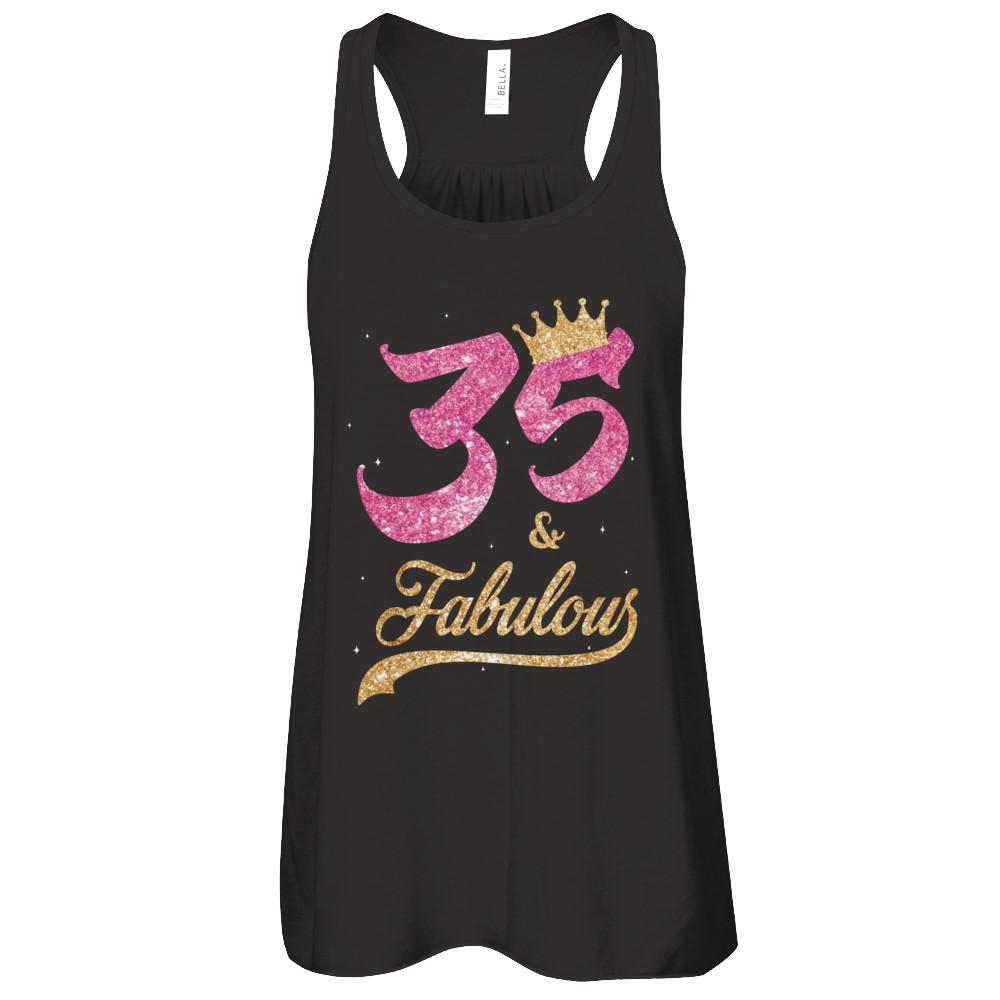 35 And Fabulous 1986 35th Birthday Gift-T-Shirt & Tank Top-Women's Flowy Racerback Tank-Black