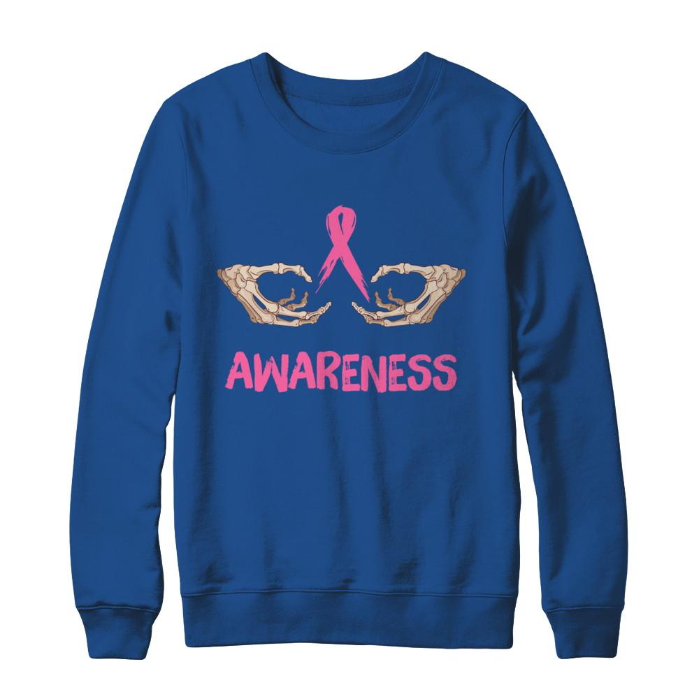 Breast Cancer Skeleton Hand Scary Halloween-T-Shirt & Sweatshirt-Crewneck Sweatshirt-Royal