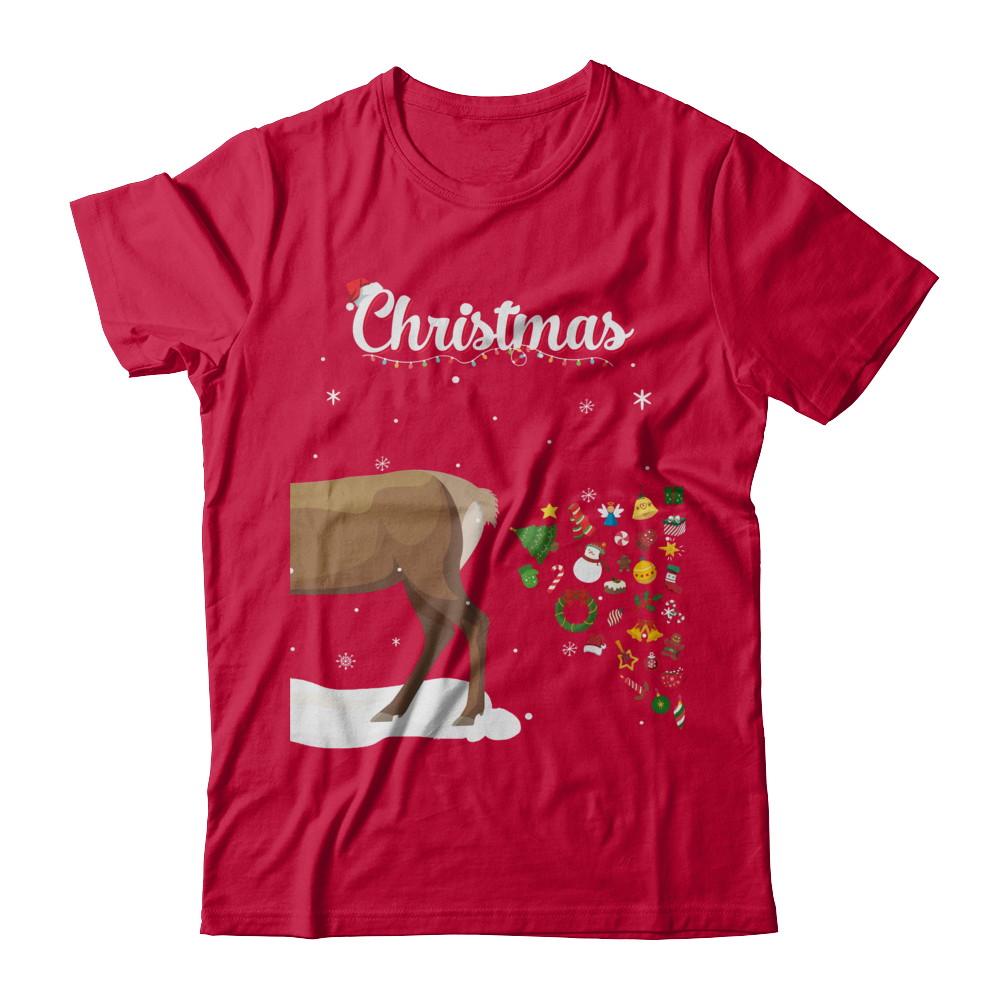 Couples Sick Reindeer Funny Ugly Christmas Sweater-T-Shirt & Sweatshirt-Classic T-Shirt-Red