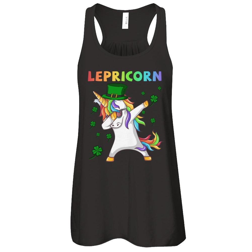 Dabbing Lepricorn Unicorn St Patricks Day Gift-T-Shirt & Tank Top-Women's Flowy Racerback Tank-Black